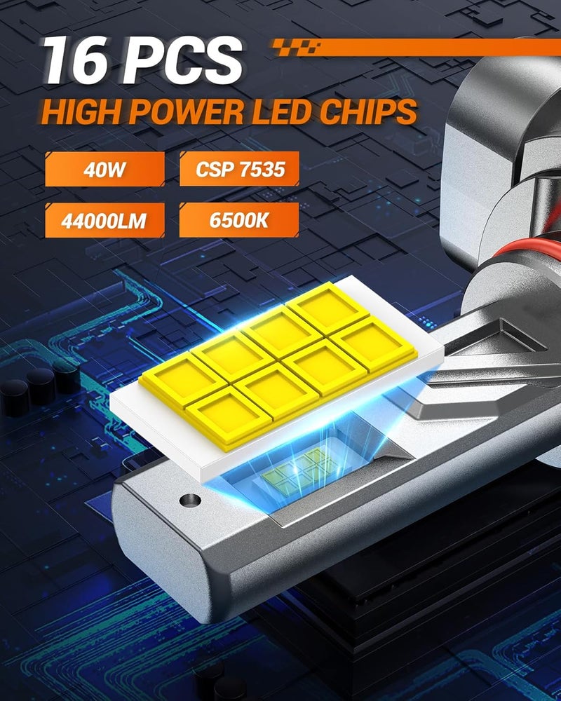 SEALIGHT مصباح HB3/9005، 800% 44,000LM فائق السطوع لمصابيح LED الأمامية 9005، 6500K أبيض بارد مع مروحة، حجم مخزون حقيقي 1:1، تركيب سهل خلال 3 دقائق، مقاوم للماء IP68، عبوة من 2 - Image 3